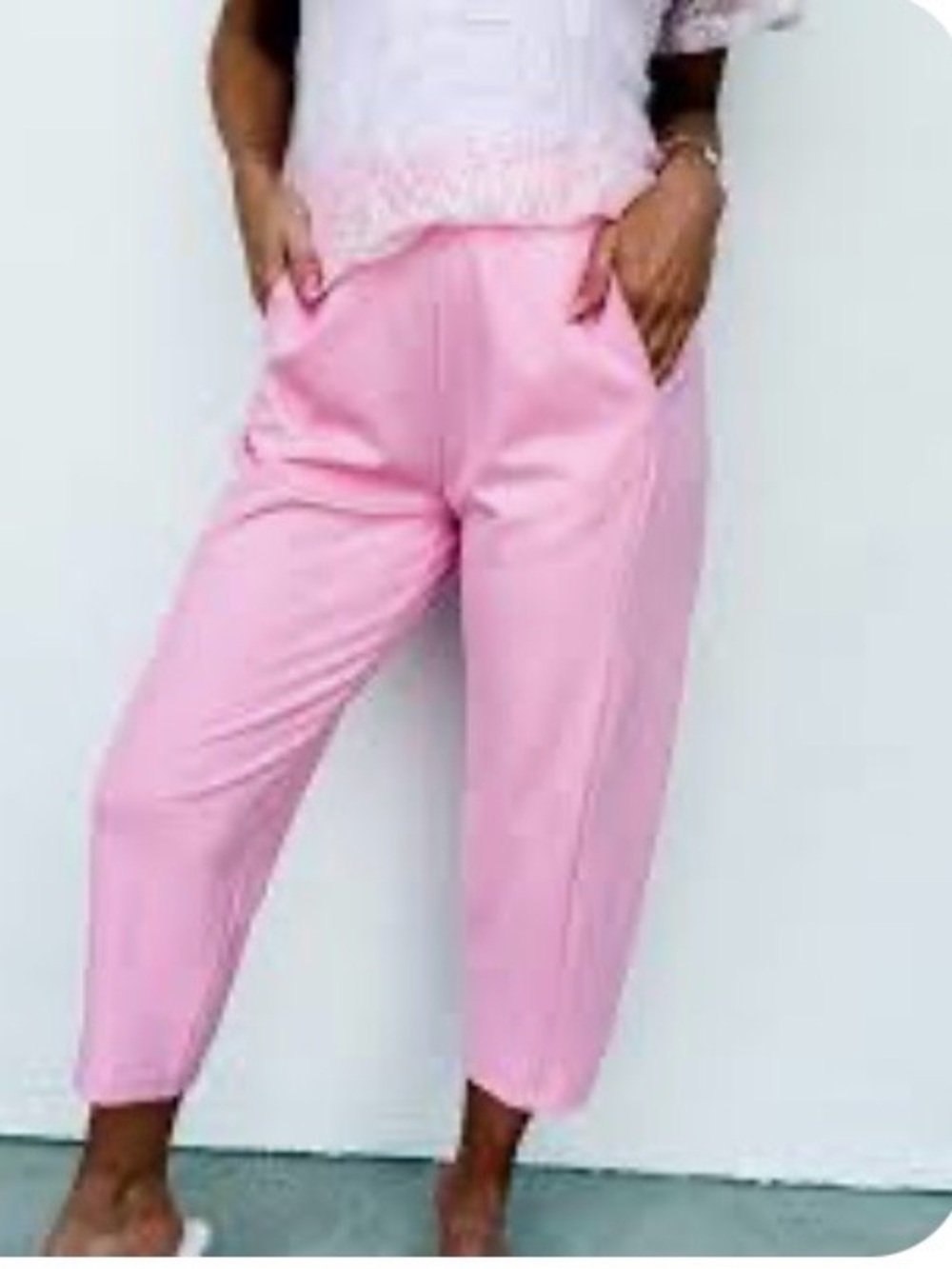 Pink Cropped Straight-Leg Pull-On Pants